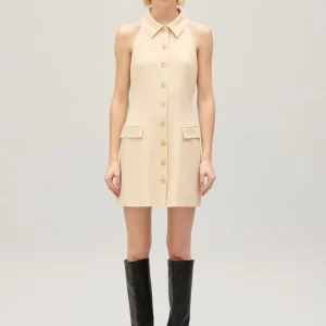 Vestido corto abotonado en beige