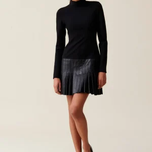 Vestido negro piel mixta