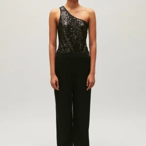 Body asimétrico de lentejuelas negro