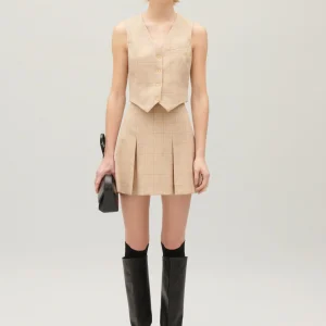 Chaleco de traje a cuadros beige