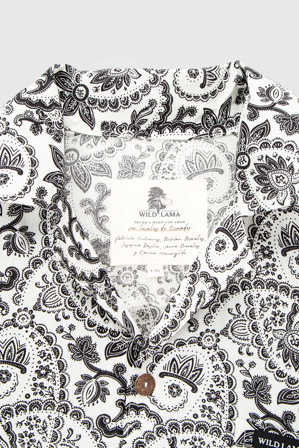 Guayabera Ecuador Paisley Blanco y Negro Hombre - Imagen 9