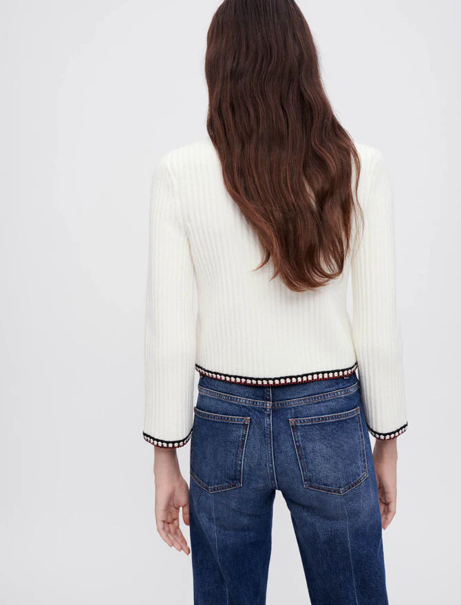 Cárdigan corto punto canalé en contraste - Imagen 5