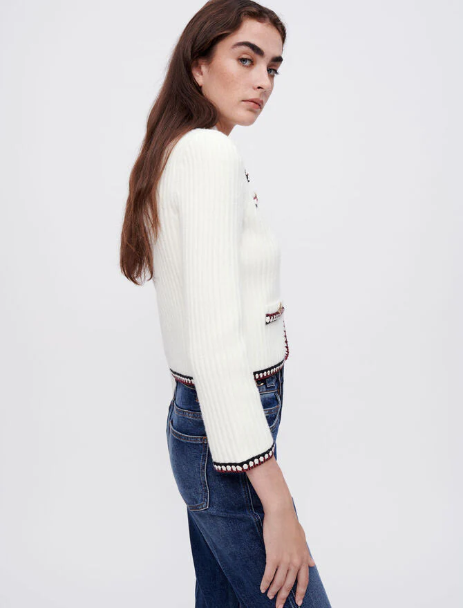 Cárdigan corto punto canalé en contraste - Imagen 4