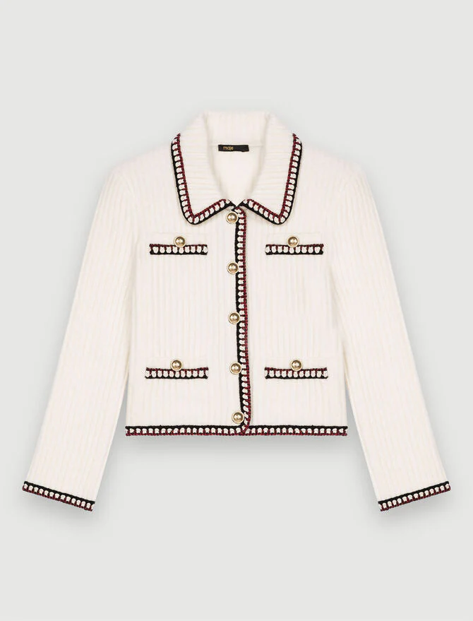 Cárdigan corto punto canalé en contraste - Imagen 6