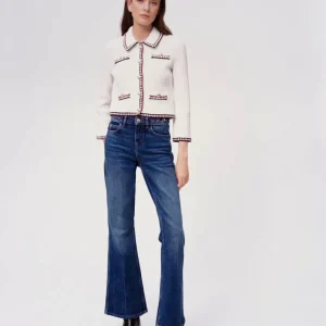 Cárdigan corto punto canalé en contraste