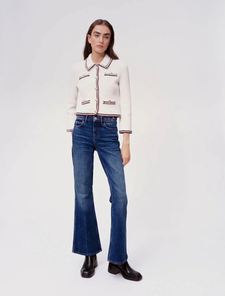 Cárdigan corto punto canalé en contraste