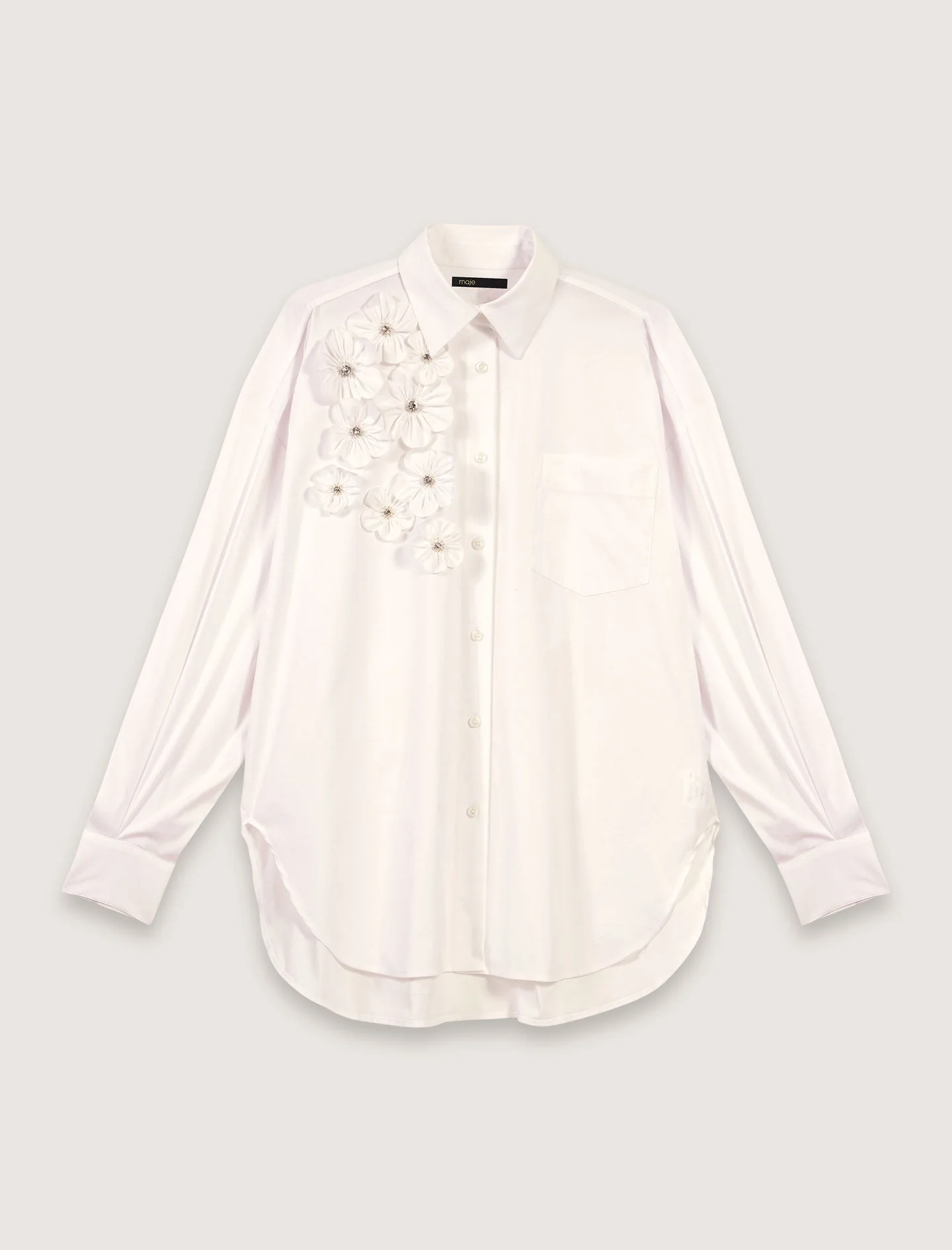 Camisa larga con flores bordadas - Imagen 4