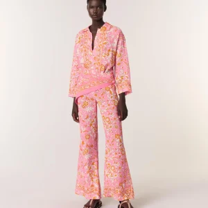 Camisa fluida de lino estampada