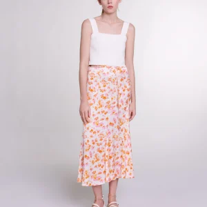 Falda satinada con estampado floral