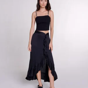 Falda larga satinada con volantes