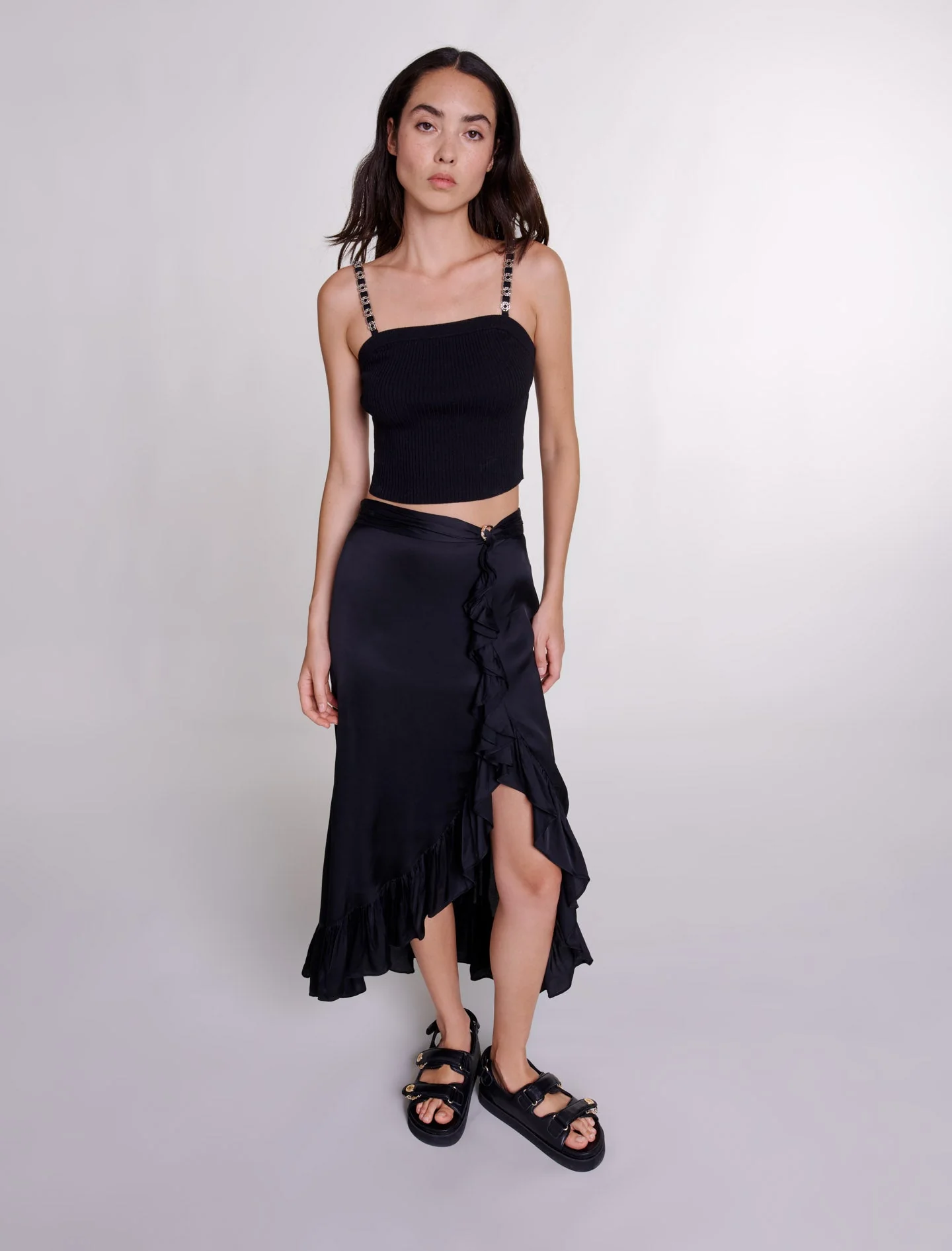 Falda larga satinada con volantes - Imagen 3