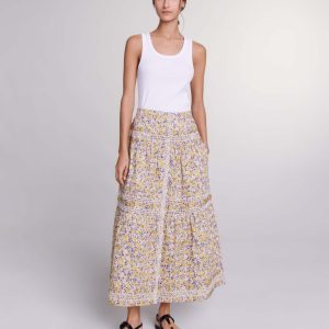 Falda larga floral y bordada