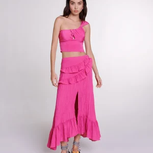 Falda larga satinada arrugada