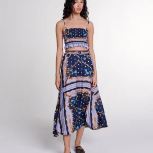 Falda larga satinada y estampada