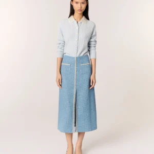 Falda midi de tweed con lentejuelas