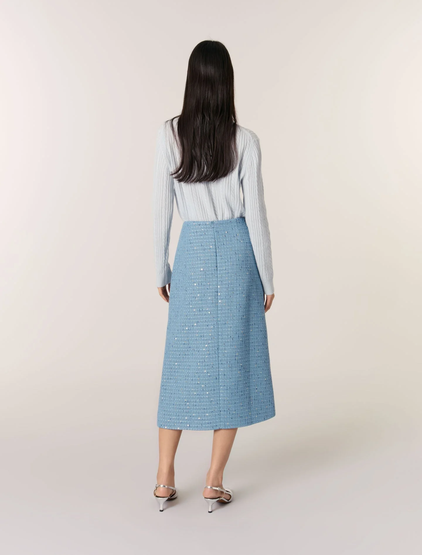 Falda midi de tweed con lentejuelas - Imagen 3