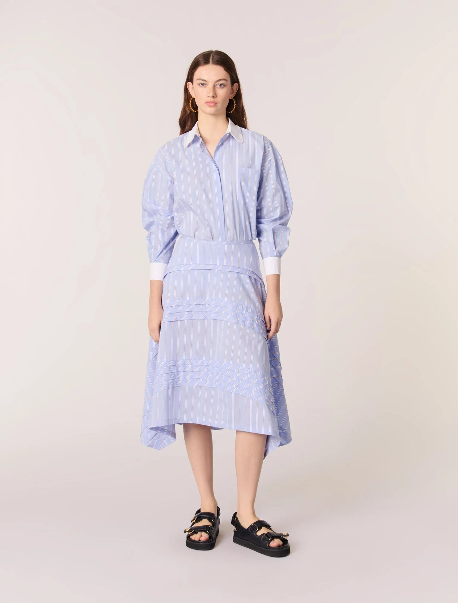 Falda larga de algodón a rayas