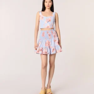 Falda evasé de tafetán estampado