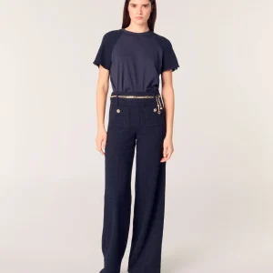 Pantalón tweed con cinturón cadena