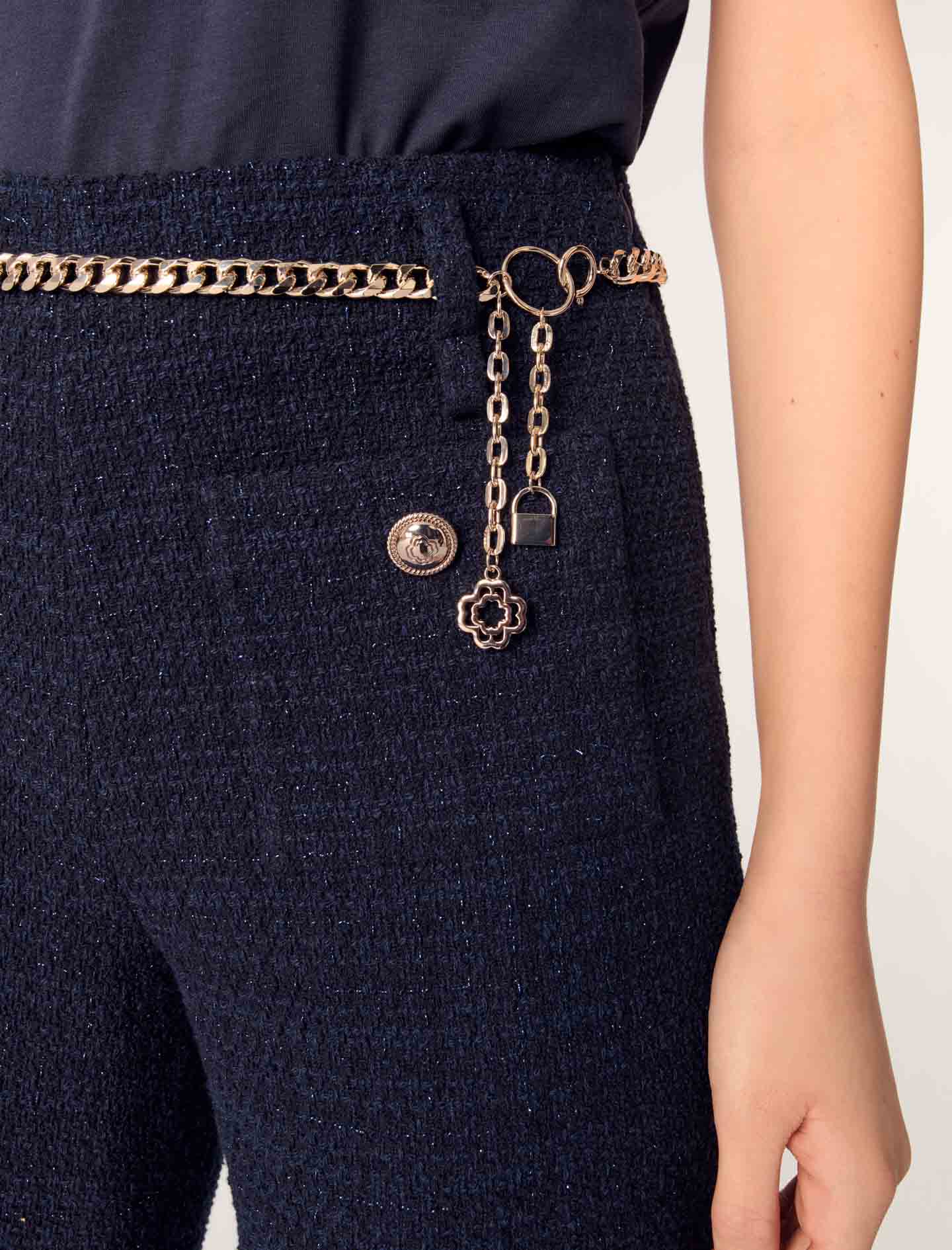 Pantalón tweed con cinturón cadena - Imagen 3