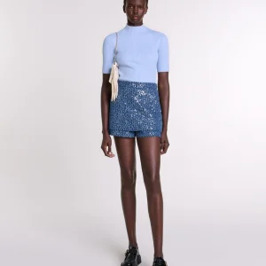 Top acanalado de algodón y seda