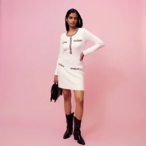 Vestido de punto canalé con contraste