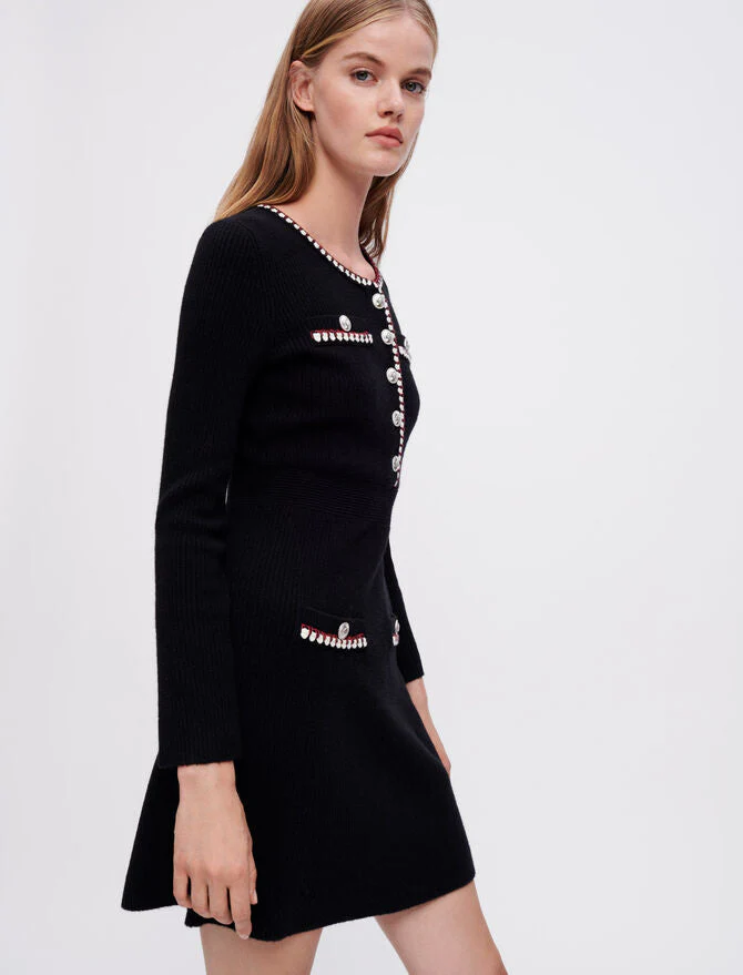 Vestido de punto canalé con contraste - Imagen 3