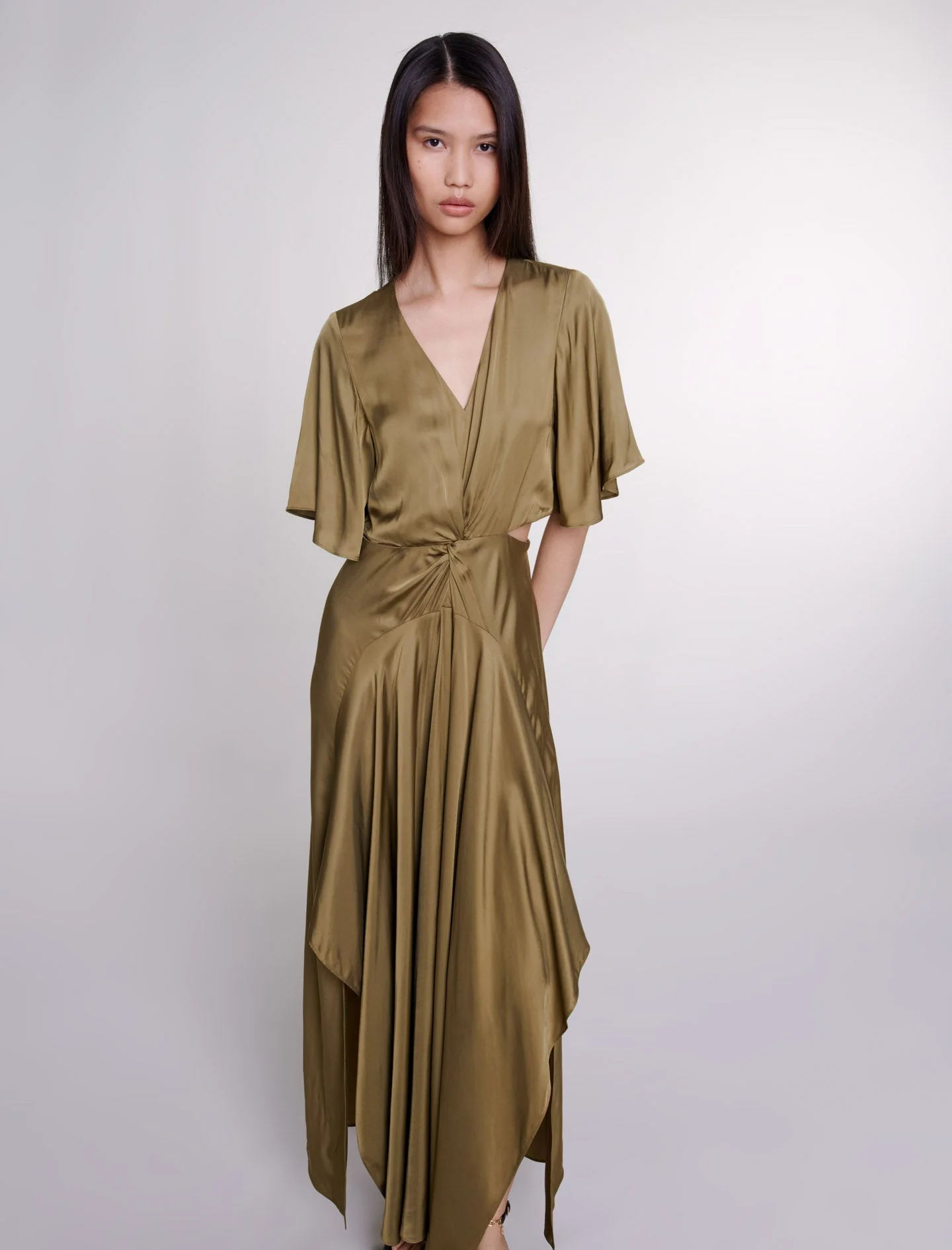 Vestido largo de satén calado - Imagen 3