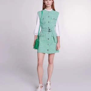 Vestido bimaterial de tweed