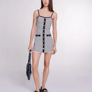 Vestido corto de punto a rayas
