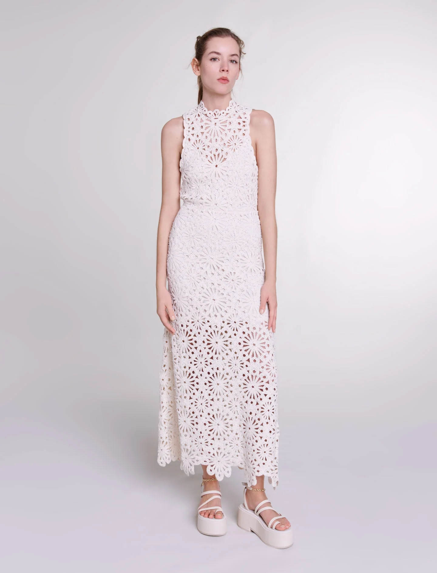 Vestido largo de ganchillo perlas