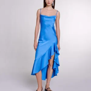 Vestido largo satinado asimétrico