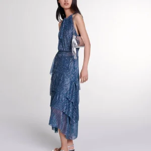 Vestido largo de lamé con volantes