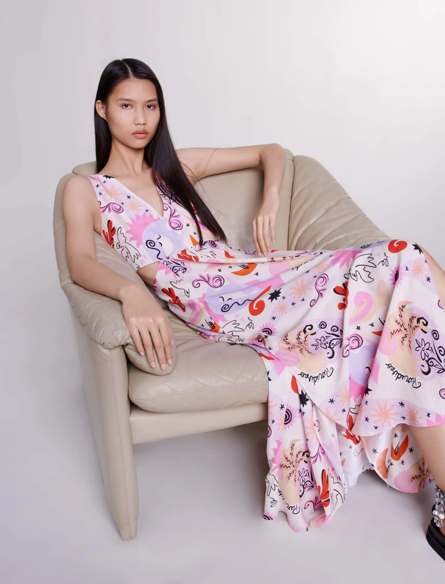 Vestido largo calado de seda - Imagen 5