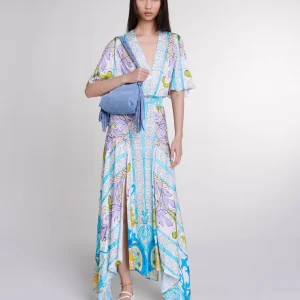 Vestido largo de satén estampado