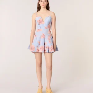 Vestido corto de tafetán estampado