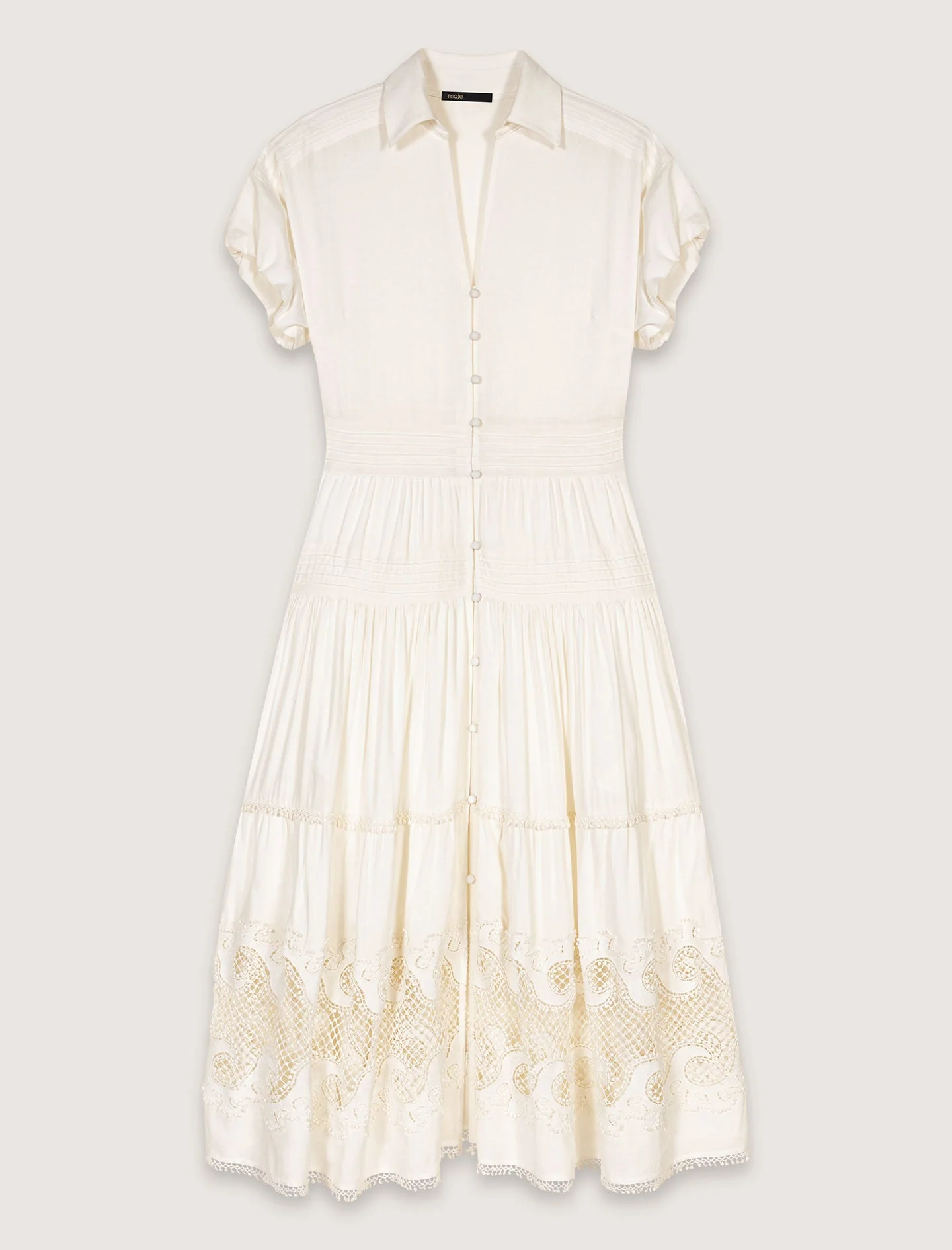 Vestido largo bordado con volantes - Imagen 5