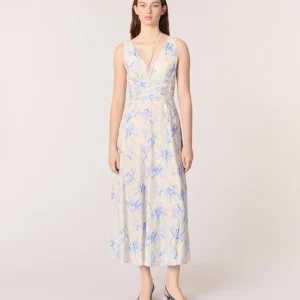 Vestido largo estampado con tiras