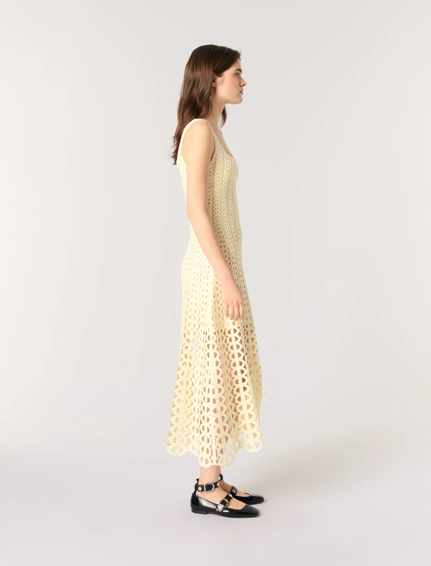 Vestido midi de ganchillo y strass - Imagen 3