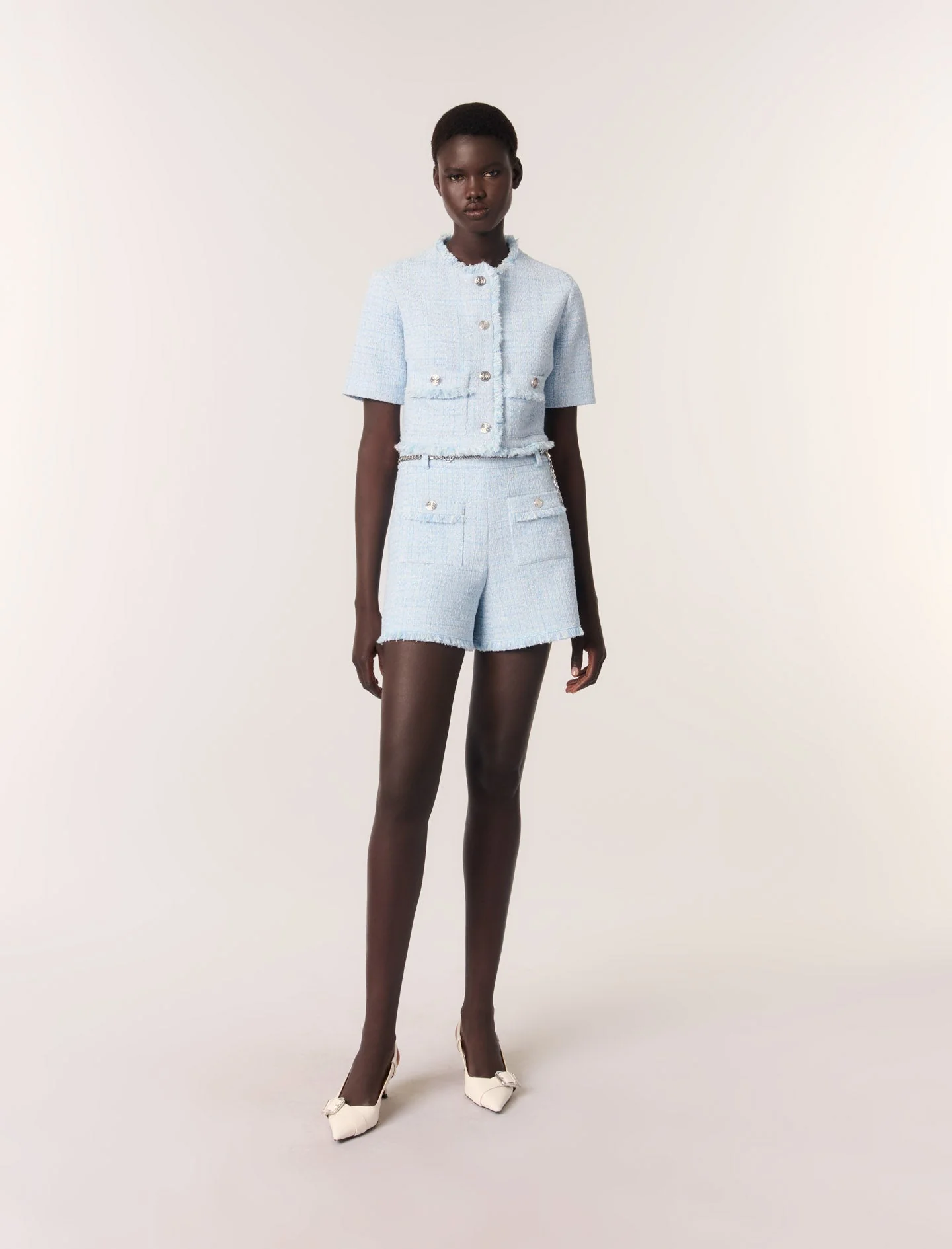 Short de tweed con cinturón
