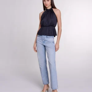 Top satinado y plisado