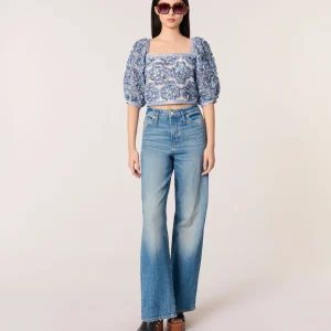 Top de organza con motivo floral