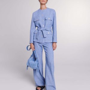 Chaqueta de tweed con cinturón