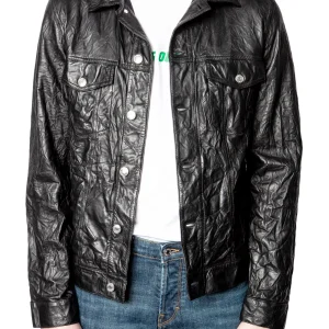 Cazadora Base Cuero Arrugado