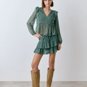 Blusa manga larga volantes