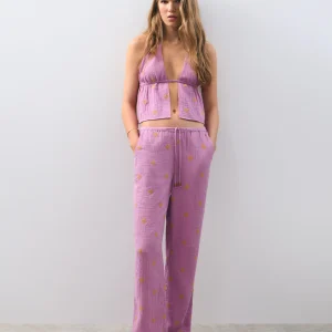 Pantalón ancho bordado