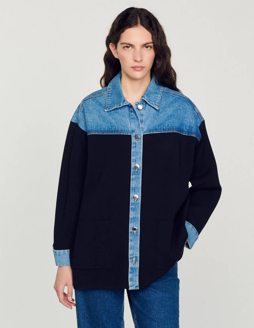 Cárdigan de dos materiales tipo chaqueta - Imagen 3