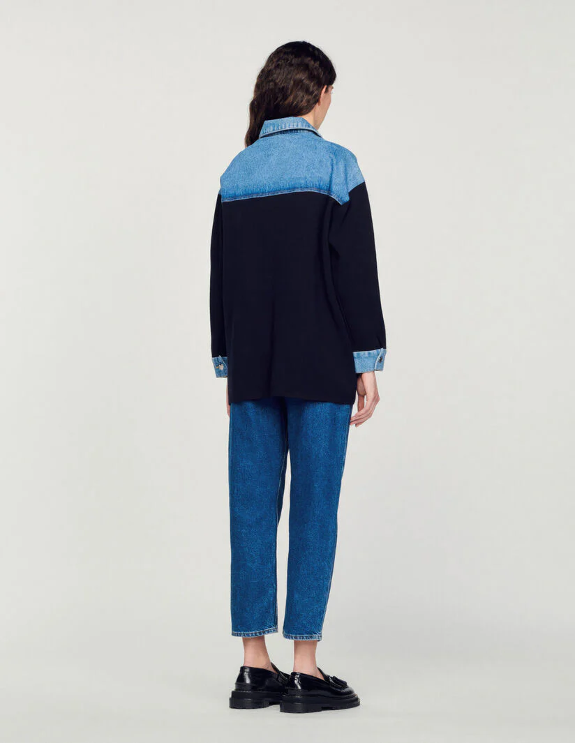 Cárdigan de dos materiales tipo chaqueta - Imagen 5