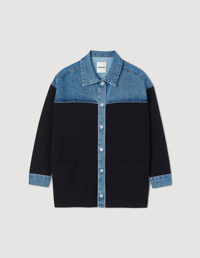 Cárdigan de dos materiales tipo chaqueta - Imagen 6