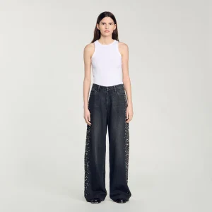 Vaquero ancho con strass